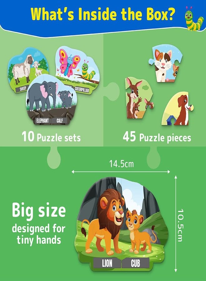 Funtad PuzzleUp Learn Animal Babies | 10-in-1 Entry Level Puzzle | 45 Big Size Jigsaw Pieces | Montessori Educational Toy to Improve Memory & Unlock New Words |Gift for Boys & Girls Age 3, 4 & 5 yrs - Image 2